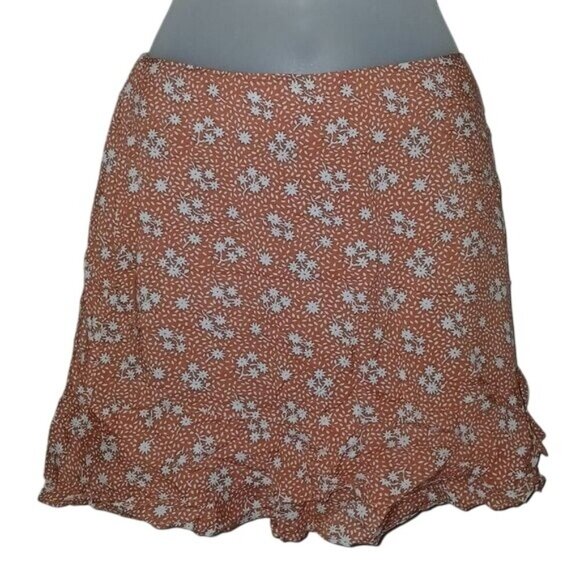 Lulus Admire You Orange Floral Ditsy Ruffle Mini Skirt - Picture 1 of 4